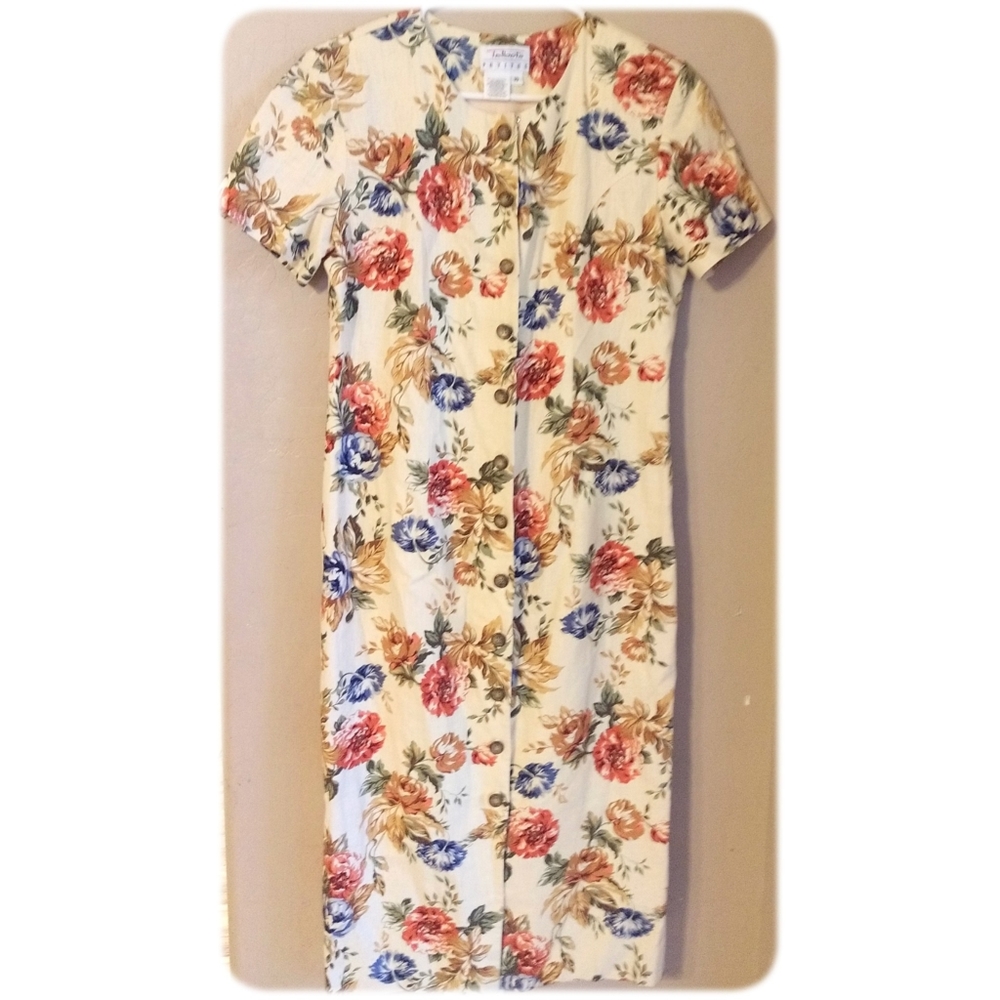 Talbots Linen blend lined Floral Long Dress Sz 10